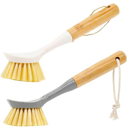 2 Pieces Wooden Handle Cleaning Brush, Kitchen Utensil Cleaning Brush, Dishwashing Brush, Wooden Handle Pot Brush, Kitchen Sink Cleaning Brush