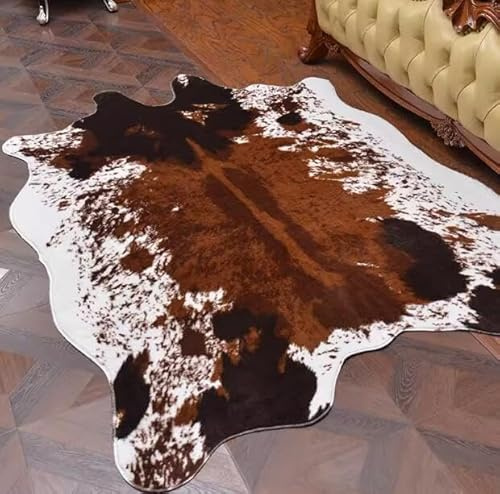 SYLUOQP Tapis de Vache à la Fourrure d'art Tapis Non glissé en Tapis de Vache Brun pour Le Salon et la Chambre, 200 * 140cm