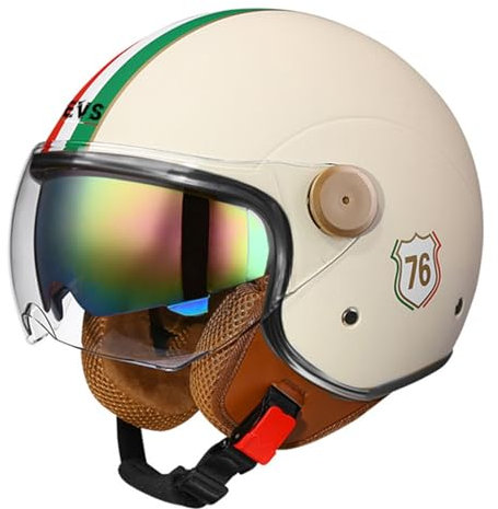 Casco Aperto Jet Vintage Mezzo Moto Demi-Jet Visiera Parasole - Omologato DOT/ECE Per Vespa Stile Retrò Adulti Uomini Donne