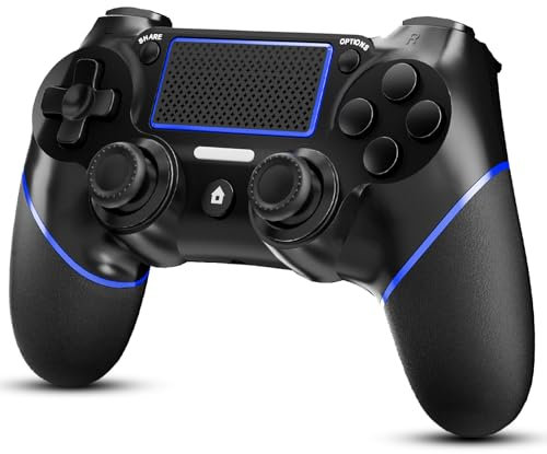 REKBOO Manette pour PS4 Sans Fil, Manette Joystick Gamepad pour PS4/Slim/Pro avec Double Moteur Vibration, 600mah Batterie,Touch Panel, 3.5mm Audio Jack Speaker (Bleu)