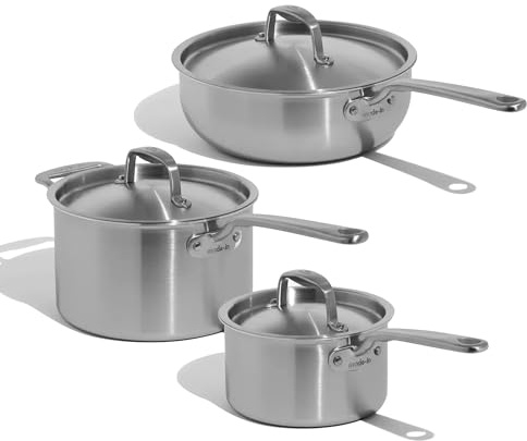 Made in Cookware - 6 Piece Stainless Saucepan Set - 5 Ply Clad - Includes Stainless Steel Saucepans and Saucier with Lid - Professional Cookware - Crafted in Italy