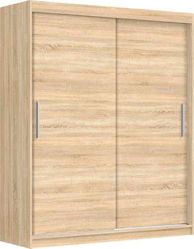 MebLocker Moderner Schiebetürenschrank, Regalen & Kleiderstange, Platzsparendes Schrank Design für Schlafzimmer oder Flur (Sonoma, 200)