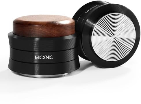 MICXNIC Palm Coffee Tamper, Spring Loaded 54mm Tamper for 54mm Portafilter, Self Leveling Espresso Tamper with Stainless Steel Base, Coffee Tamper 54mm for Breville Sage Barista, Walnut and Black