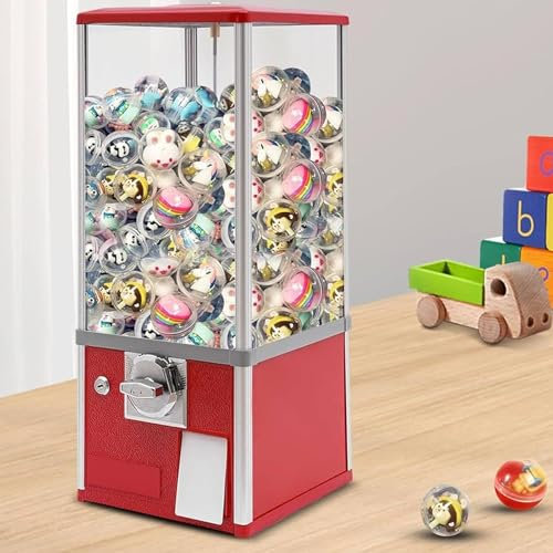 Capsule Candy Dispenser,Capsule Vending Machines,PS Bouncy Balls Dispenser,Operated Candy Dispenser Vending Machine fit Business or Home,Red