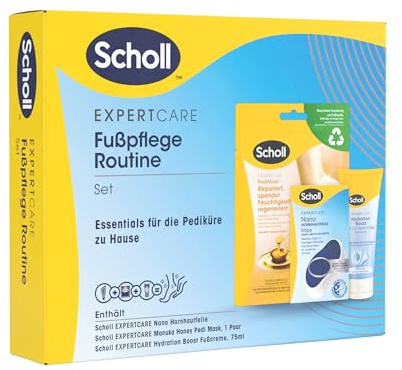 Scholl Beauty Routine Set – Manuka Honig Fußmasken-Socken, ExpertCare Fußfeile bei harter Haut & ExpertCare Hydration Boost Fußcreme 75ml – Fuß Pediküre Set, Geschenk für Frauen