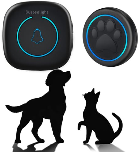Busteelight A6 BK Campanello per Uscire Cane (1 Campanello e 1 Ricevitore) | Senza Fili 300 m, Campanello Educazione Cane con LED, 60 Melodie, Impermeabile, Accessorio per Addestramento Cane Toilette