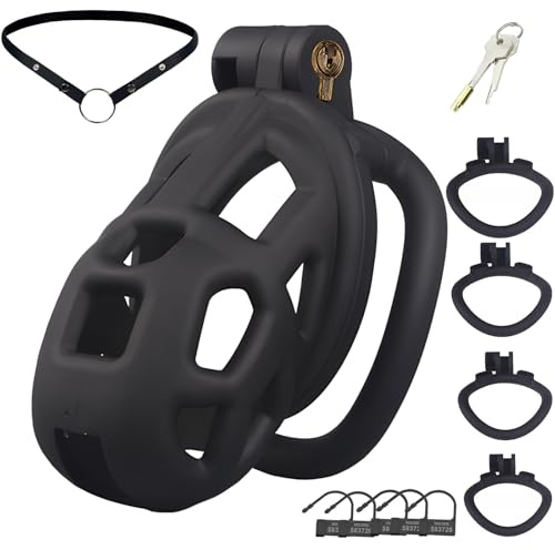 LoversToy Male Chastity Cage - 3.0 New Resin Oil-Free Chastity Device with 4 Size Base Rings - Lightweight Breathable Cock Cage for Men’s Penis Exercise Bondage Sex Toys (Extral Small)