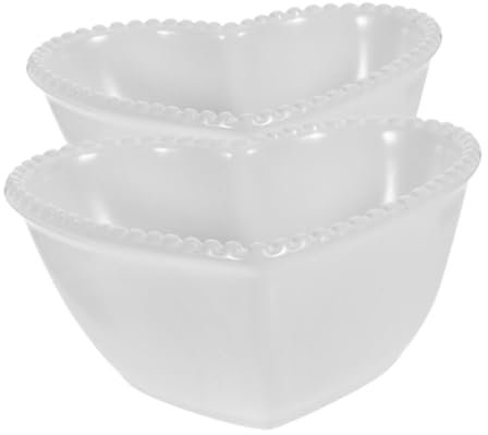 SECFOU Set 2 Pezzi Ciotole Cuore in Ceramica Bianca per Dessert e Colazione, Design Nordico Semplice ed Elegante, Facili da Pulire e Versatili per Uso Quotidiano