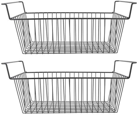 2Pcs Chest Freezer Organizer Bins, Deep Basket Stackable Storage Rack Metal Wire for Freezer Basket Storage Rack Black (L70cm X W30cm X H27cm(8.5cm Handle))