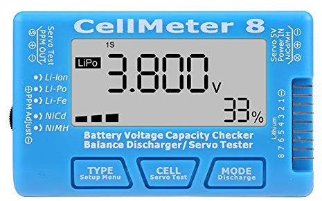 Lipo Batterischecker, Batterikapacitetsmätare Batterikapacitet Tester Batteritestare RC Cellmeter 8 Digital Batterikapacitet Spänningsskontrollmätare Fit för Lipo Li Lon NIMH RC