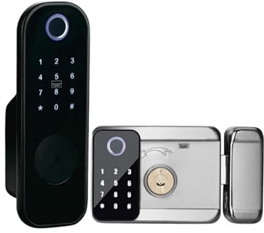VEKELETE Cerradura de Puerta Inteligente remota Tuya con WiFi for Exteriores, Resistente al Agua, con Doble Huella Dactilar, Tarjeta electrónica Digital, sin Llave(Double F)