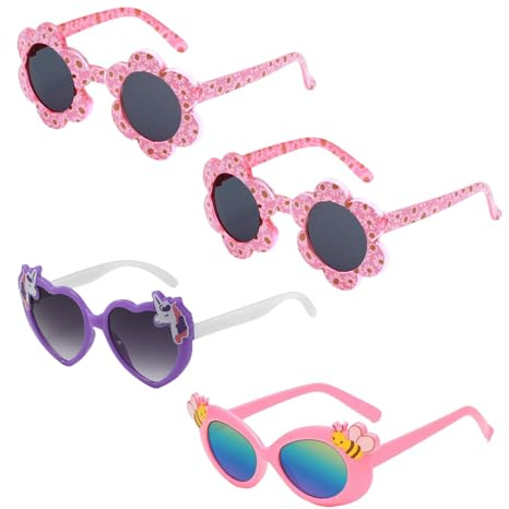 TUONYIS 4 Pièces Lunette de Soleil Enfant Lunette Soleil Enfant, Lunettes de Soleil Polarisées pour Filles, Mignonnes Licorne Abeille Lunettes de Soleil, UV400 Lunettes de Fête pour Enfants