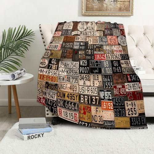MAAPCHP Kuscheldecke Flauschig Decke Fleecedecke Blatt, USA Retro Auto Nummernschild Dr Wohndecke Warm Winter Weich,Decke Couch Blanket,Wohn- & Kuscheldecken 100 x 130 cm,Sofa überwurfdecke