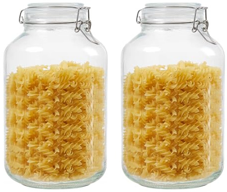 BJONKZ 2 Pack 1 Gallon Glass Jars with Airtight Lids – Food Storage Containers with Preserving Seal Wire Clip Fatening, Glass Canisters for Kitchen Canning Flour, Cereal, Sugar, Beans (1 Gallon*2)