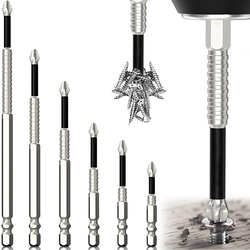 Exbrith 6 Pièces Jeu d'Embouts de Vissage Magnétiques, Bit Cruciforme Sans Glissement, Bit de Tournevis à Aimanté Choc, 1,96/2,55/2,95/3,9/4,72/5,9 Pouces, Pour Perceuses à Percussion et à Main etc