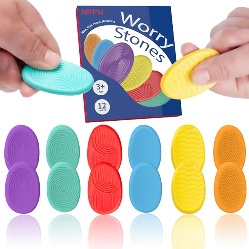 Sensorische Fidget Toys für Kinder Anti-Stress -12 PC Sensorik Spielzeug Worry Stones zur Beruhigung, Konzentration & Autismushilfe. Anti Stress Spielzeug für Erwachsene & Kinder aus Hartplastik.