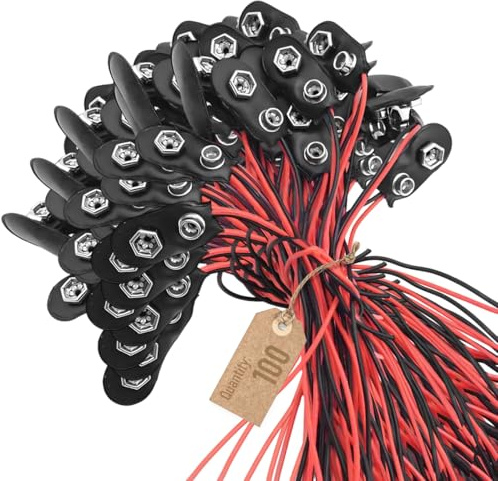 LALAOKS 100Pack 9V Battery Holders Case with 15cm Pure Copper Cables Bulk