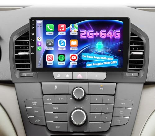 [2+64G] Techschermo Car Radio for Buick Regal 2009-2013/Opel Insignia 2008-2013 - Wireless Carplay and Android Auto - 9 Inch Touchscreen Android Car Stereo - DSP/GPS/SWC/WiFi + AHD Backup Camera