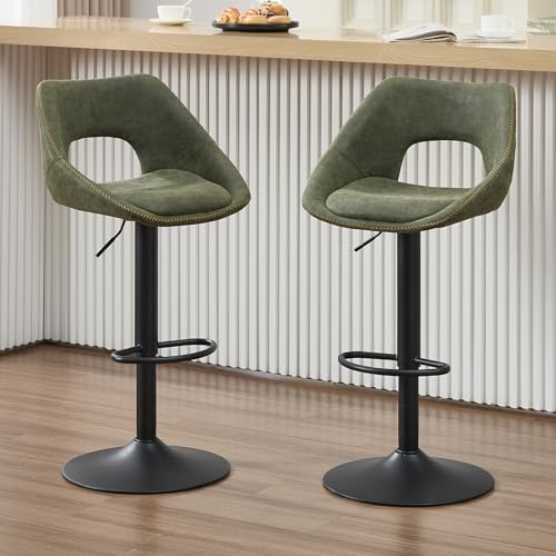 Ya-Home Tabouret Bar Lot de 2 Moderne Chaises Hautes Cuisine Cuir PU,Vert