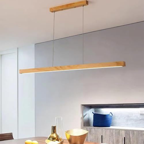 Esszimmerlampe LED Pendelleuchte esstisch holz dimmbar, moderne LED Hängeleuchte mit Fernbedienung, höhenverstellbar moderne Linear design wohnzimmerlampe hängend für büro Küche lampe (Holz, 80cm)