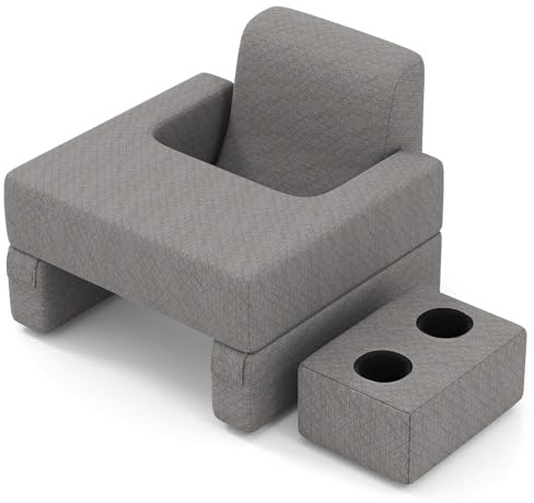 FANTASK Cuscino da lettura per letto e divano, liberamente combinabile, con portabicchieri e fodera lavabile, cuscino da scrivania regolabile per leggere, giocare, lavorare, scrivere (grigio)