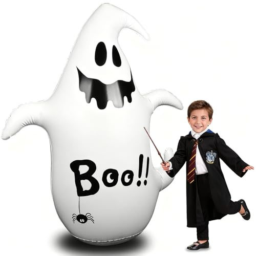Pmueuff Decoración Inflable de Halloween, 4.59 pies Halloween Ghost Boo Tumbler Fantasmas Inflables Decoración de Halloween Partes de Fiesta Interior y Exterior, Adecuadas para Halloween, Jardín