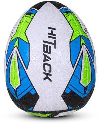 Professional Solo Rugby Ball, Hand-Stitched, 3D Grip Surface, White/Blue/Green, Size 5