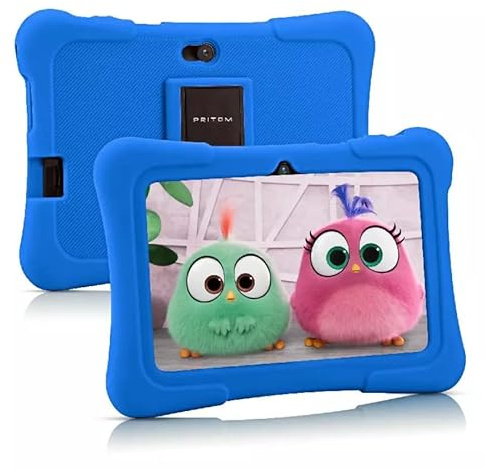 PRITOM Kids Tablets 7 inch, 32 GB, 512GB Expand, Toddler Tablet | Perfect Size for Toddler Tablet, WiFi, Dual Camera, Education, Games, Children Tablet with Parental Control (Blue)