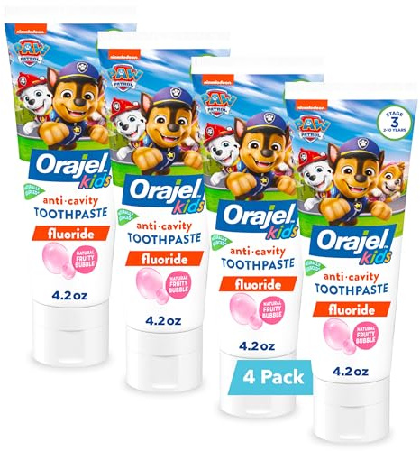 Orajel Kids Paw Patrol Anti-Cavity Fluoride Toothpaste, Natural Fruity Bubble Flavor, 4.2oz (4-Pack)