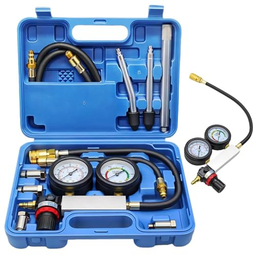 Kompressionstester Kompressionsmessgerät für Benzin Motor Zylinder Leck Tester Kit, Benzin Motor Leck Tester Kit mit Verlängerungsstange, Kompressionsmesser für Druckprüfung und Leckrate Test, 100PSI