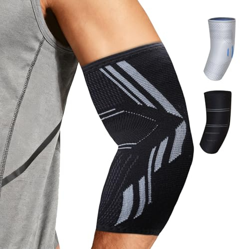 ABOHU Elbow Support Brace for Men Women, 2 Pack Elbow Brace Compression Sleeves Support for Tennis, Golfers, Tendonitis, Weightlifting, Gym, Arthritis, Sports Protection, Joint Pain Relief