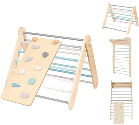 leg&go Kletterdreieck - Schwedische Leiter 2 in 1 Kletteraktivitätsset für Kleinkinder mit Rampe (Pastellfarben)