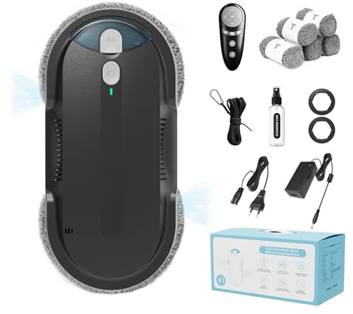 HIXZAP X1 Robot Nettoyeur de Vitres avec Spray Ultrasonique Bidirectionnel, Double hélice4800-6400pa,Réservoir 85ml, Détection des Bords, Navigation Intelligente, pour Fenêtres et Miroirs (Noir)