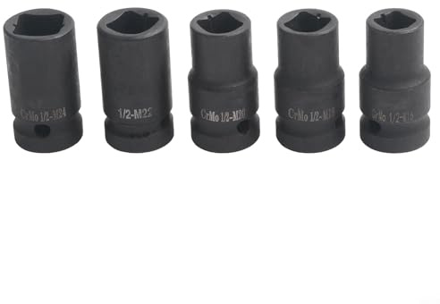 Juego de llaves de vaso cuadradas de 1/2 pulgada para llaves de roscado M16-M24, kit de llaves de vaso de acero al cromo vanadio con revestimiento de fosfato negro