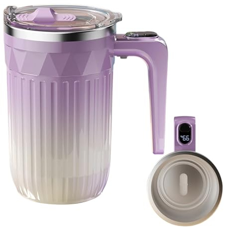 Générique Mug À Café Auto-Mélangeuse,Mug Isotherme Chauffant 450ml,Avec Agitateur Détachable, Affichage de Température et Agitation Automatique | Pour Thé Lait Cacao Chocolat Bureau Maison Cuisine