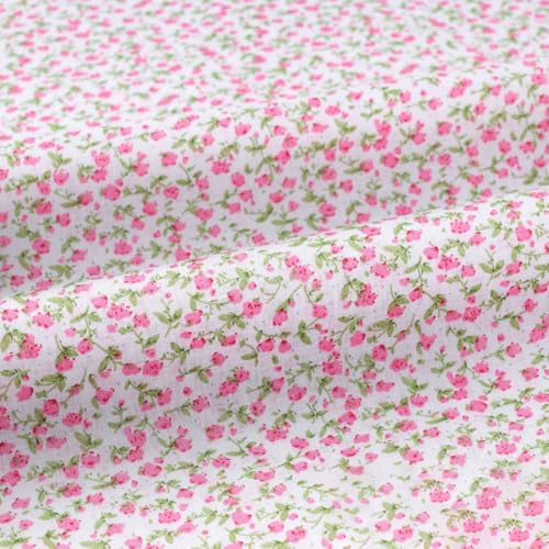 Baumwollstoff mit Blumenmuster Meterware 160cm zum Nähen Baumwolltuch | Bedruckte Stoffe Bekleidungsstoff Dekostoff für Kleider Röcke Blusen Taschen Tischdecken und Hosen,1 Meter,Rosa A