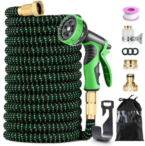 Tuyau d’Arrosage Extensible 15m, Tuyau Flexible Haute Pression avec Pistolet 10 Jets, Raccords Universels 1/2 et 3/4, Anti-Fuite, Léger et Résistant pour Jardin, Voiture et Nettoyage Extérieur