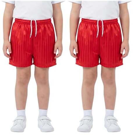 Pack of 2 Unisex PE Shorts Kids Boys Girls Adults School Sports Shadow Stripe Elasticated Waist Drawstring Gym Football Games Uniform Shorts Made in UK