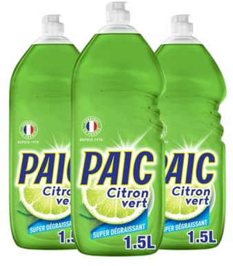PAIC - Liquide Vaisselle Paic Citron Vert Super Dégraissant - Nettoie - Dégraisse - Élimine les mauvaises odeurs - Lot de 3 x 1500 ML