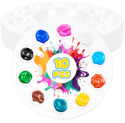 Alaoo Paletas de Mezclas de Pintura de Colores,10 PCS Bandejas Redonda Pintura,Paleta de Arte con 10 Campos de Mezcla, para Manualidades, Pintura al óleo, Acuarela Acrílica, Blanco