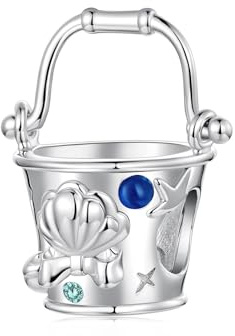ZUOHUI S925 Sterling Silver Sea Star Shell Surfbräda Berlocker, gör-det-själv strandtema smycken gör pärlor, kompatibel med Pandora-armband, present till kvinnor Henne(Beach Bucket)