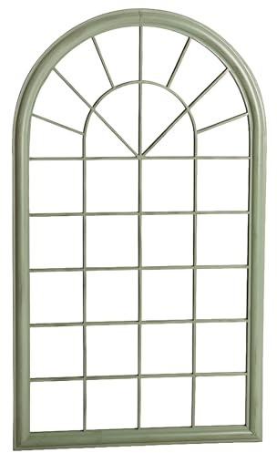 Serenity Large Garden Mirror Laurel Green Metal Outdoor Arched Window Mirror Weatherproof Frost Resistant Wall or Floor Standing 131cm