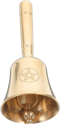 GANAZONO Tarot Zeremonieglocke aus Metall mit Dreiphasigem Mond Pentagramm Kleine Handglocke für Altarrituale und Wahrsagerei Goldfarbene Glocke für Spirituelle Anwendungen