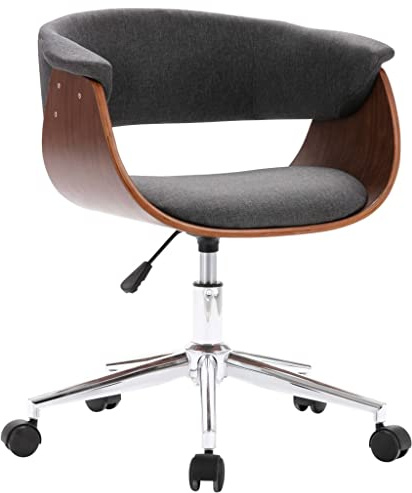 Mhdvray Drehbarer Esszimmerstuhl Grau Polstersessel aus Bugholz und Stoff Höhenverstellbarer Schreibtischstuhl mit Rollen für Esszimmer Wohnzimmer Büro 59,5 x 58 x 66-74 cm