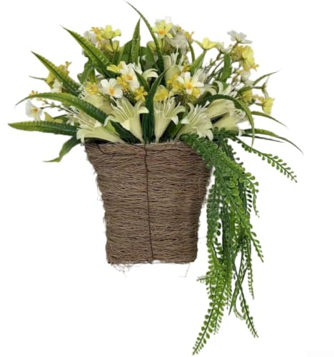 TDCuizent Handgjord plast lilja blomkrans för heminredning semester bröllopsfest grön konstgjord blommig korg 45 cm