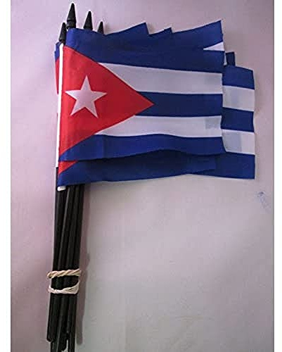 AZ FLAG Bandera de Cuba 15x10cm con Palo - Lote de 10 Bandera Cubana 10 x 15 cm Poliester Ligero