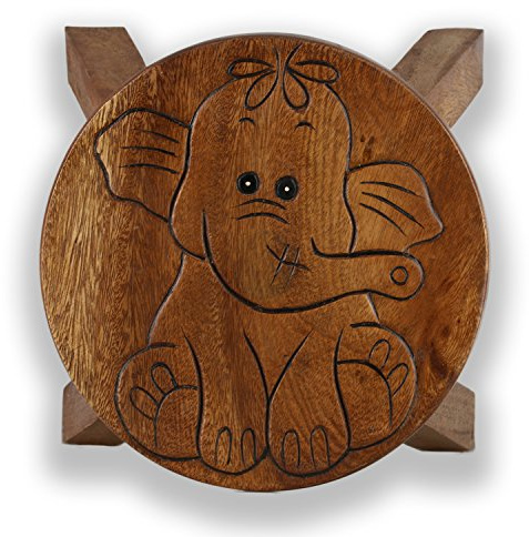 ART-CRAFT Vielseitiger Kinderhocker Holzhocker rund aus Massivholz Tiermotiv Elefant mit vielen Einsatz Möglichkeiten