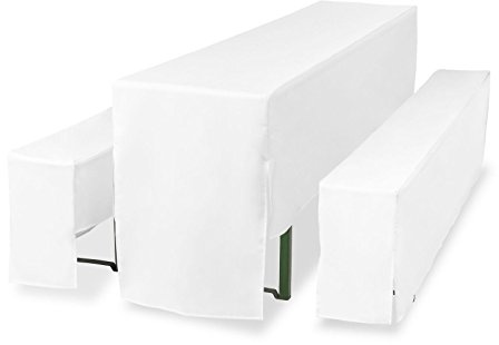 TexDeko Hussen für Bierzeltgarnitur gepolstert 5TLG Set Premium PRO blickdicht Biertischhussen 220cm (Tischbreite: 50cm, Weiß)