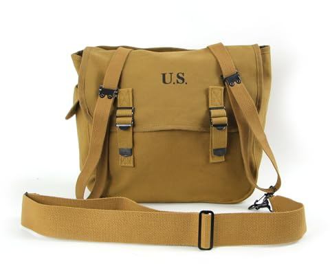 ANQIAO US M36 Haversack Musette Feldtasche Militärrucksack Canvas Khaki, Hellbraun, Large, Classic