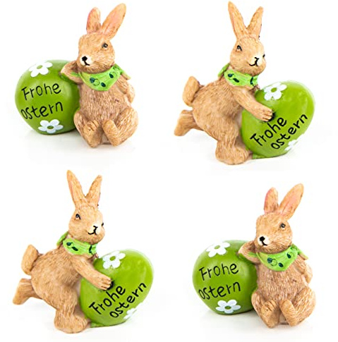 Logbuch-Verlag 4 kleine Osterhasen Figuren Osterei mit Text Frohe Ostern Hasen mini Geschenk 6 cm Natur grün